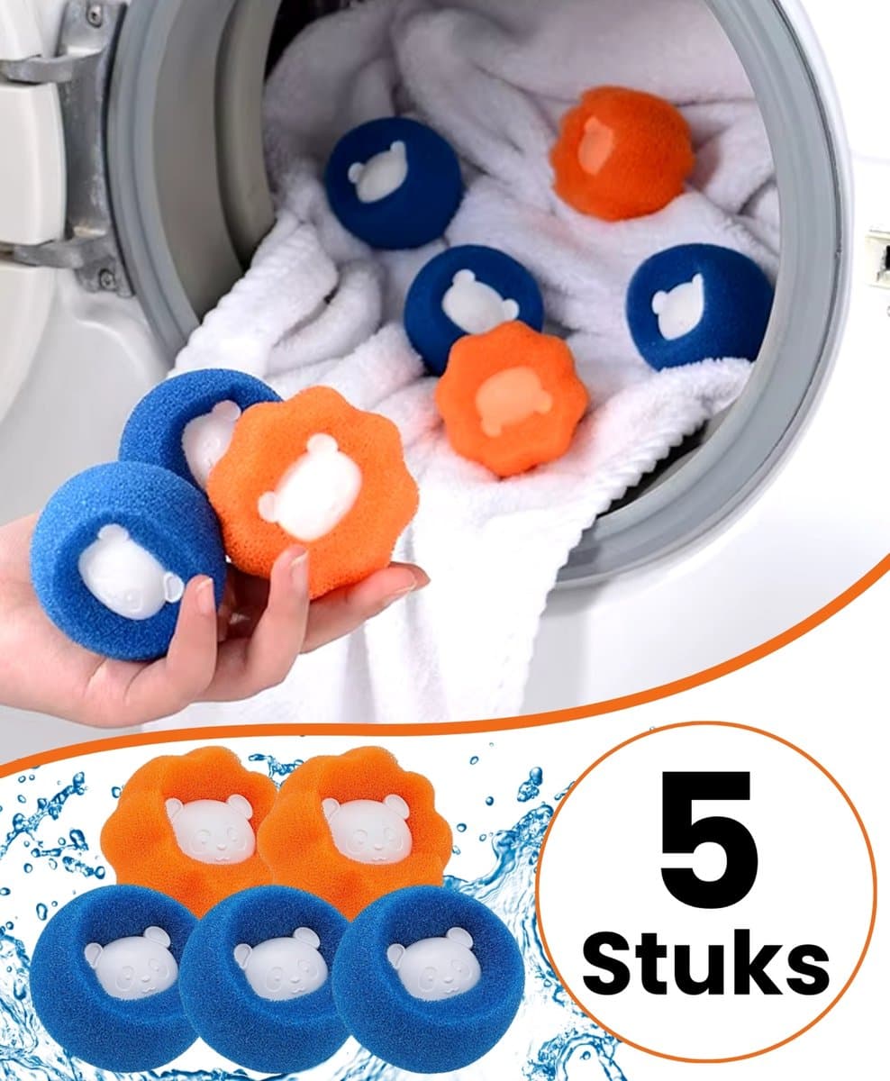 Boncy® Drogerballen 5 stuks - Droger Ballen Haarverwijderaar voor Wasdrogers & Wasmachine - Haarvanger Wasbollen - Anti Haar Droogballen - Wasdrogerballen - Wasballen Pluizenverwijderaar Huisdieren Wasmachine Pluis Wasbol — afbeelding 1