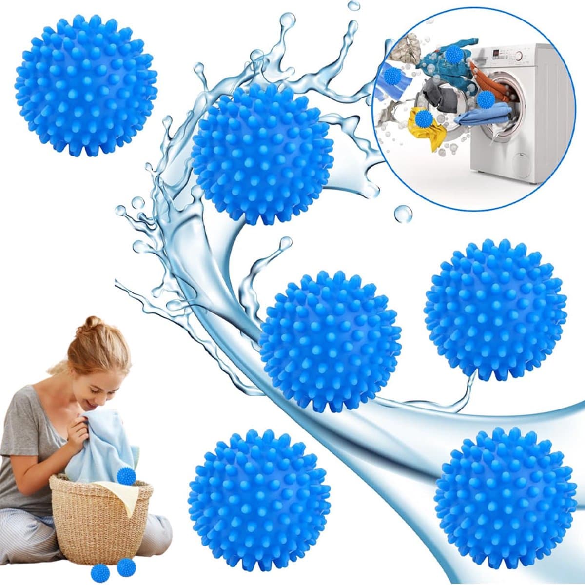Drogerballen - Set Van 6 Stuks - Herbruikbaar - Wasdrogerballen - Droogballen - Wasbollen - Dryerballs - Duurzaam Drogen Van De Was - Energiebesparend - Sneller Droog - Anti-Kreuk - Was - Wasmachine - Blauw — afbeelding 1