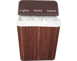 ENGLISH HOME 100L opvouwbare 3-compartimenten wasmand met deksel, wasmand met uitneembare voering, opberg organizer, wasmanden voor wasgoed badkamer, bamboe 52x32x60 cm Bruin