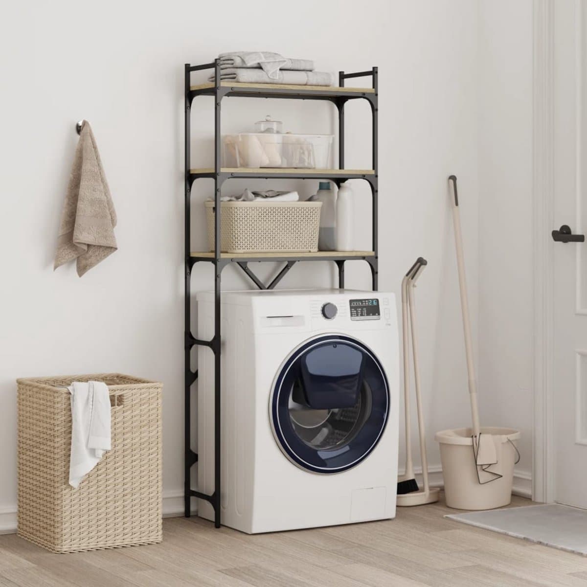 Wasmachine rek - Opbergrek - Wasmachine meubel - Opbouwmeubel - Toilet Rek - 67x25x163 cm - Sonoma Eiken — afbeelding 1
