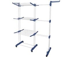 PIPIPOXER-Uitschuifbare Droogtoren-Droogrek – Inklapbaar Wasrek – Uitgerust met Wieltjes-Blauw + Wit — afbeelding 1