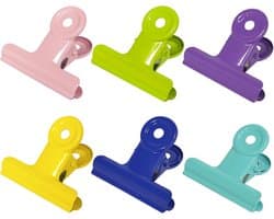 12 stuks metalen bulldog clips 38 mm - 6 kleuren