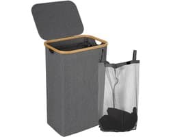 Wasmand , Waszakken ,Natuurlijk Bamboe Wasmand met Deksel, 100L Grijs