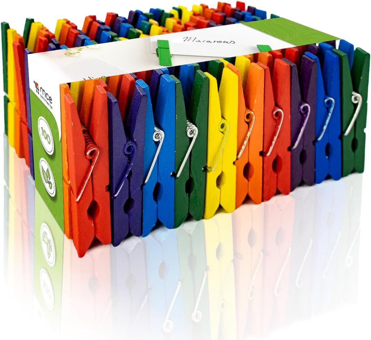 100 Houten Wasknijpers Assorti Kleuren - 45 mm - Duurzaam Berkenhout — afbeelding 1