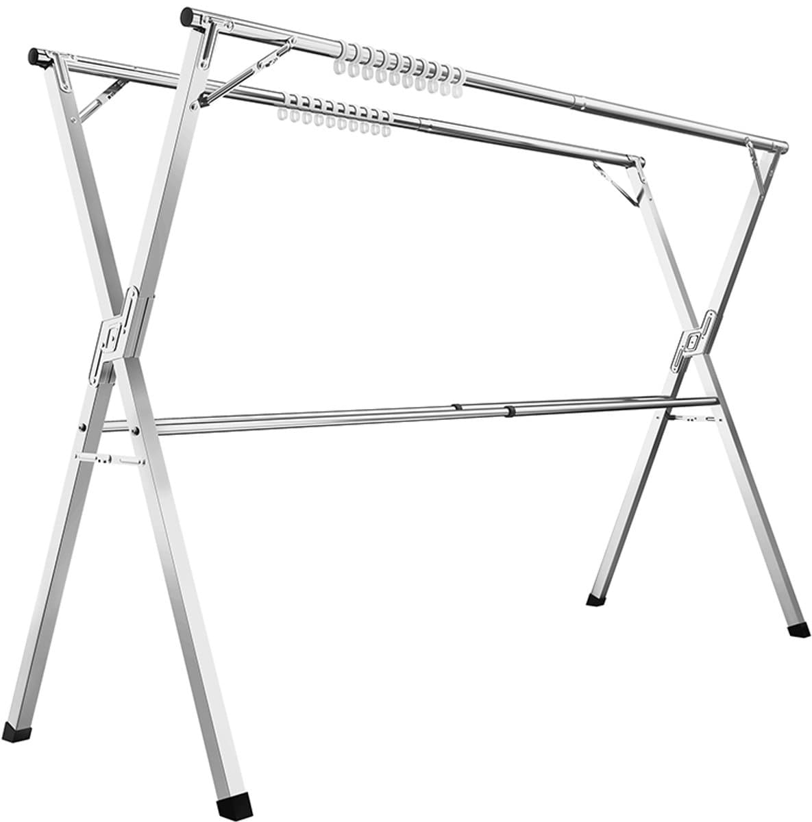 Uitschuifbaar Droogrek - Wasrek - Kledingluchter - Roestvrij staal - 66cm x (133-200cm) x 130cm — afbeelding 1