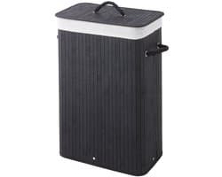 Sealskin Bamboo – Bamboe Wasmand met Deksel - Wasbare katoenen waszak - Handvatten - 56 Liter – afmetingen 60 x 40 x 23,5 cm - Zwart