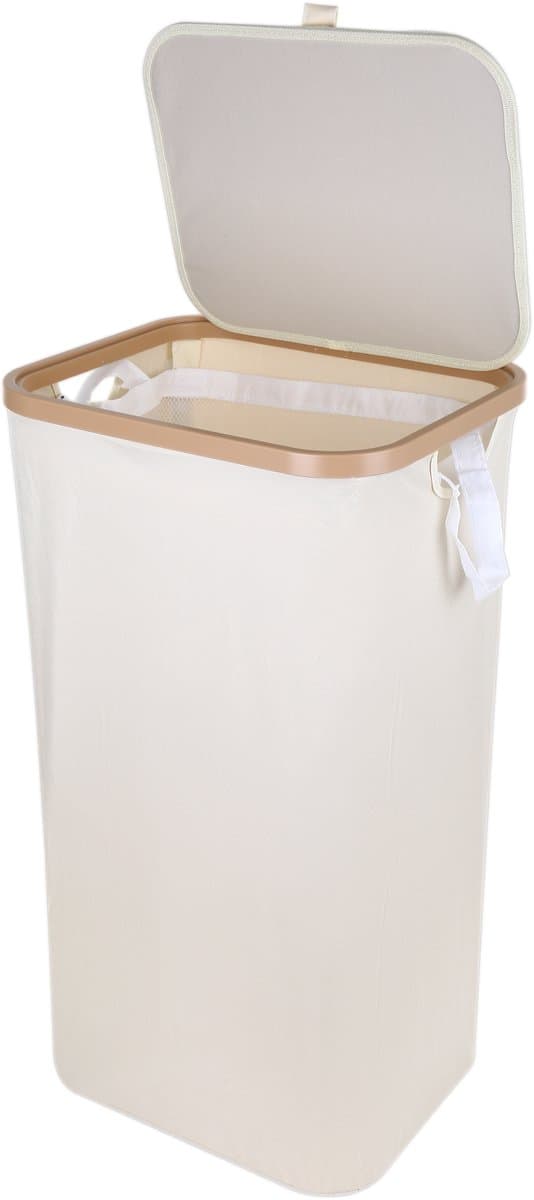 Wasmand met Deksel – Opvouwbare Wasmand – Wasbox 100L – Wassorteerder met Binnenzak – Beige – Voor Badkamer, Slaapkamer en Wasruimte — afbeelding 1