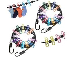 longziming -Portable Opwindbare Waslijn - Elastische Trekkracht - PVC + Roestvrij Staal - Compact En Veelkleurig Voor Reis, Camping En Studentenkamer - 2 Stuks