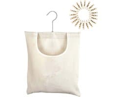 Wasknijperzak met haken - Kleding organizer - Was ophangen - 360 graden draaimechanisme - 32 x 27 cm - Beige