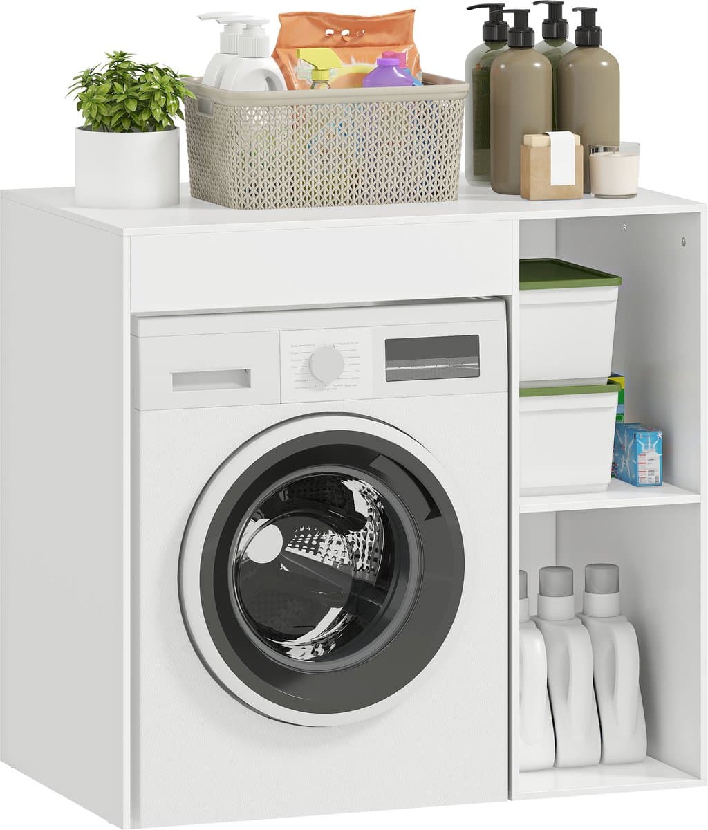 HOMCOM wasmachinekast opbouwmeubel met lade - Wasmachineombouw - Badkamerkast - Opbergkast - Wit — afbeelding 1