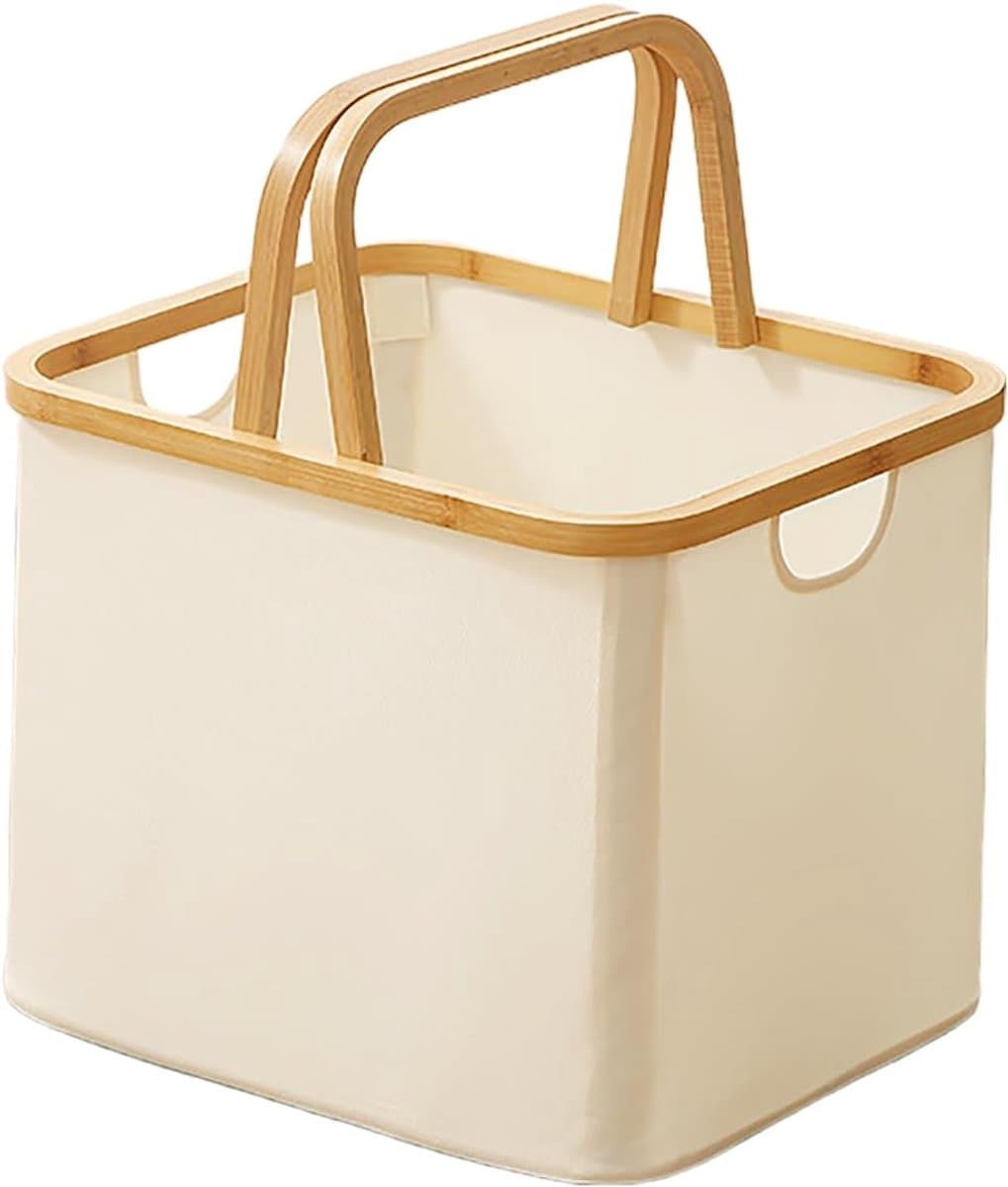 Vouwbare Wasmand met Handvat - Lichtgewicht Oxford Katoenen Opbergmand - Draagbare Wasmand voor Kleine Appartementen & Badkamers - Wasbox voor Zomerwas (Wit-M) — afbeelding 1