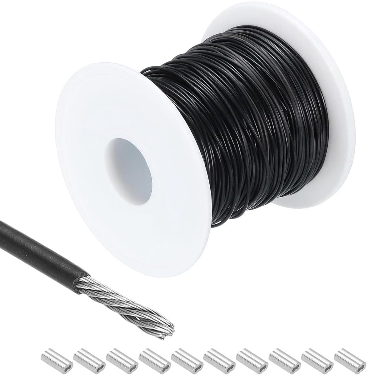 Allecta - Metalen Kabel van Roestvrij Staal 30 Meter - Vinyl Gecoat - Wasrek Ophangen - Zwart — afbeelding 1