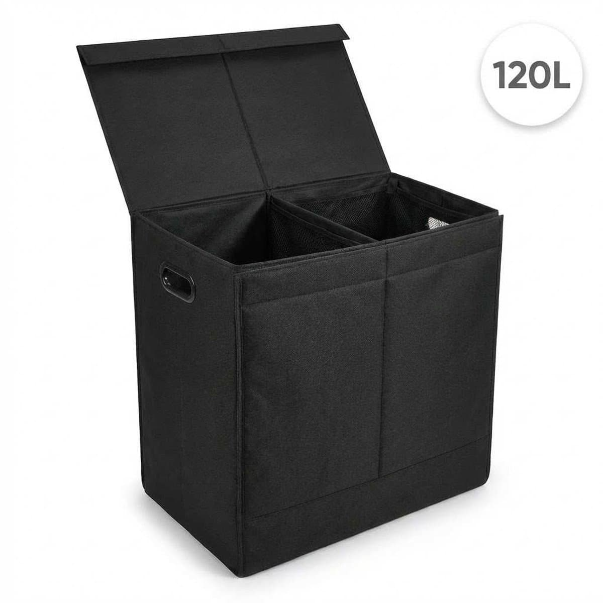 DIVERZA Dubbele Wasmand met Deksel - Opvouwbare wassorteerder - zwarte wasmand 120L — afbeelding 1