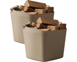 Excellent houseware flexibele kuip / emmer - 2x - beige - 25 l - kunststof - 40 x 35 cm - met handvatten