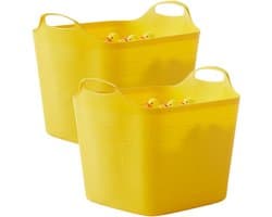 Excellent houseware flexibele kuip / emmer - 2x - geel - 25 l - kunststof - 40 x 35 cm - met handvatten