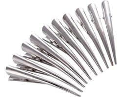 10 stuks grote haarclips met tanden voor dik haar - Metalen Alligator Klemmen Zilver