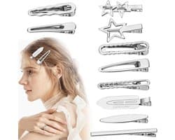 Set van 10 Zilveren Metalen Alligator Haarspelden - Stevige & Dunne Klemmen voor Alle Haartypes