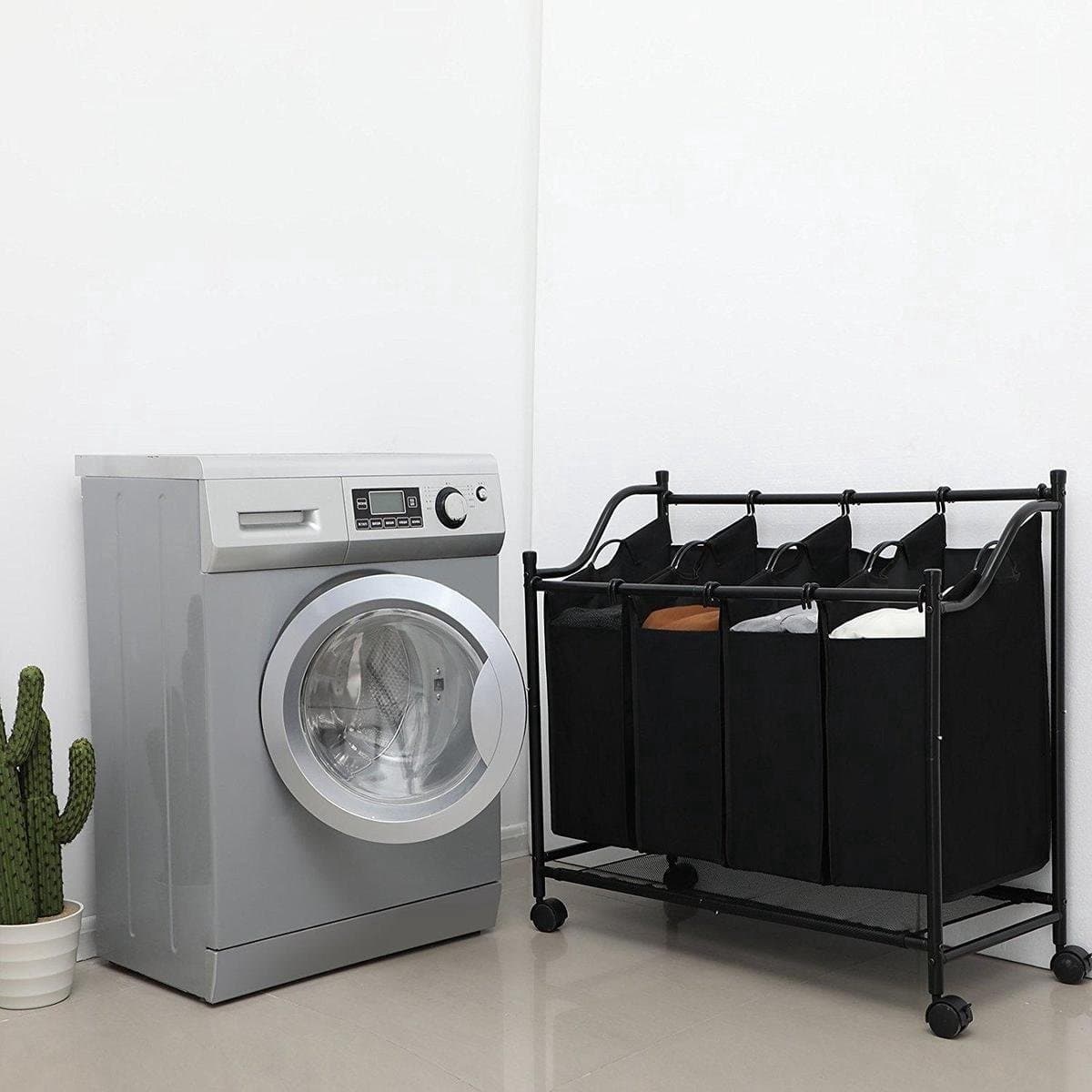 Bobbel Home - Wasmand op Wieltjes met 4 Uitneembare Vakken - 140L - Zwart — afbeelding 1