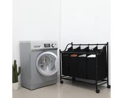 Bobbel Home - Wasmand op Wieltjes met 4 Uitneembare Vakken - 140L - Zwart