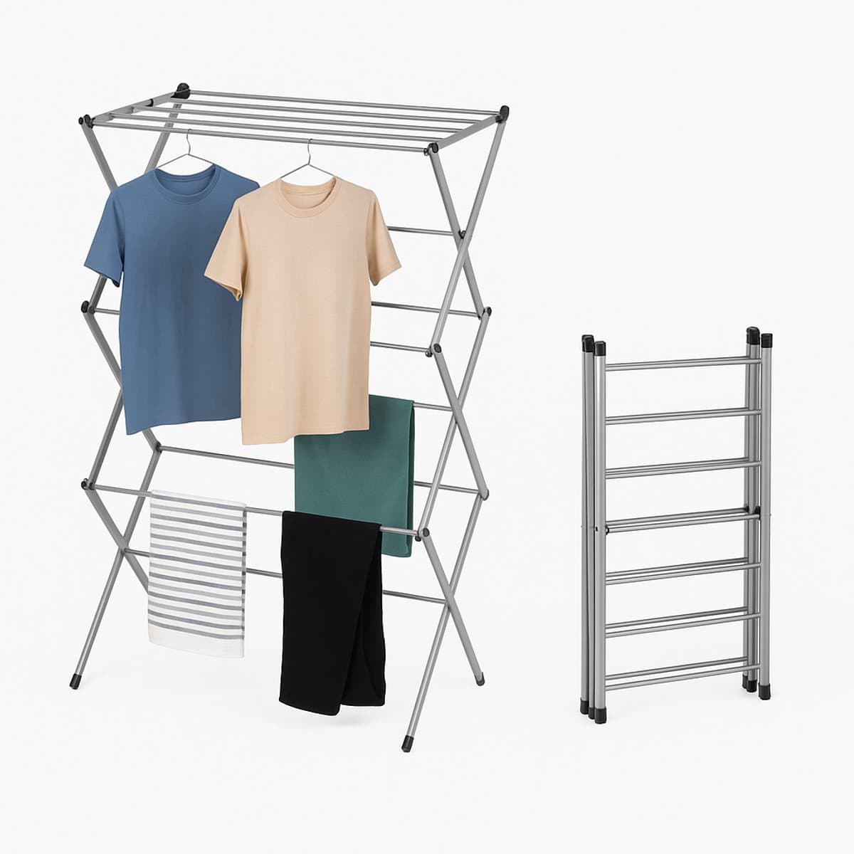 Signature Home Vigo Droogrek - wasrek inklapbaar - 3 Tier - Wasrek uitschuifbare - Metalen - Wasserij Droogrekken - Donker Grijs- 44-76cm — afbeelding 1