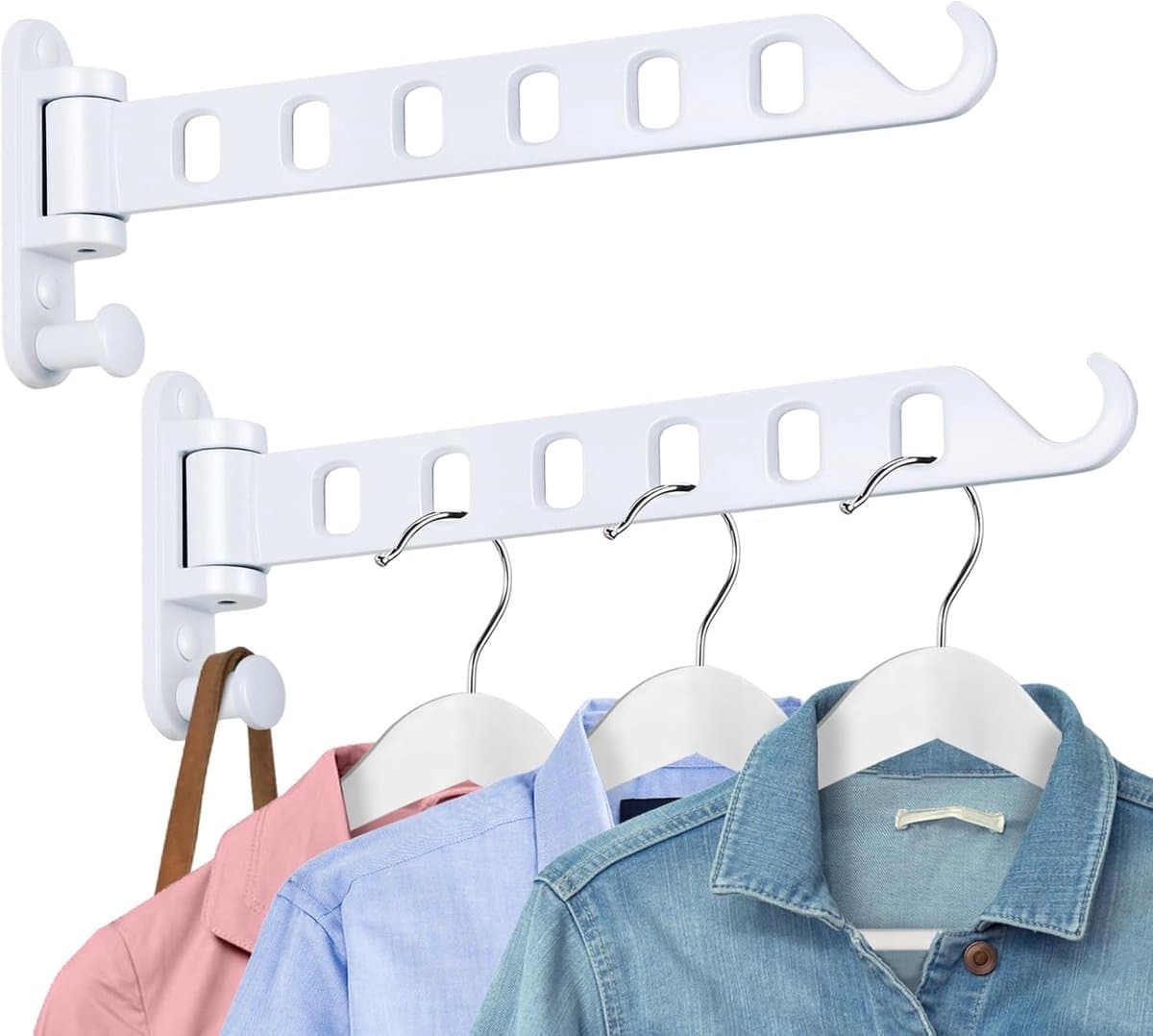 Opvouwbaar Telescopisch Droogrek - 2 stuks - Inklapbaar Wanddroogrek - Wandmontage voor Kleding - Uitklapbaar Kledingrek Wand - Verplaatsbaar Wanddroogrek voor Kleding - Droogrek voor kleding aan de muur - Droogrek voor wasgoed - Wit — afbeelding 1