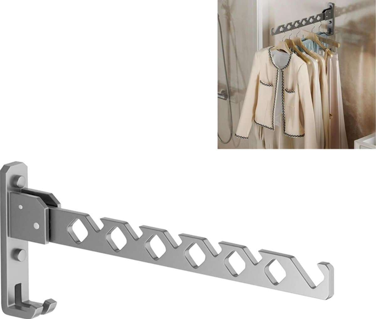 Opvouwbaar Telescopisch Droogrek - Invisible Wandmontage voor Kleding - Verplaatsbaar Wanddroogrek voor Kleding met Zuignap - droogrek voor kleding aan de muur - droogrek voor wasgoed — afbeelding 1