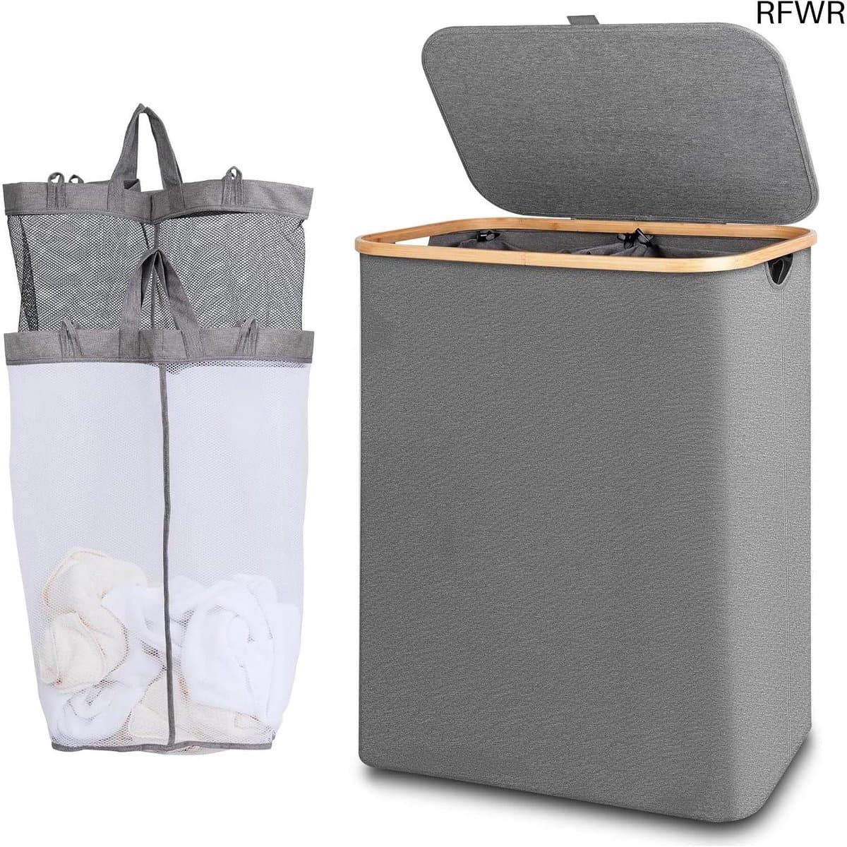 RFWR® Grote Wasmand met 2 Compartimenten en Deksel - 150 Liter, Opvouwbaar en Wasbaar — afbeelding 1