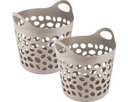 Plasticforte Flexibele wasmand/opbergmand - 2x - rond - beige - 62 liter - D40 x H39 cm