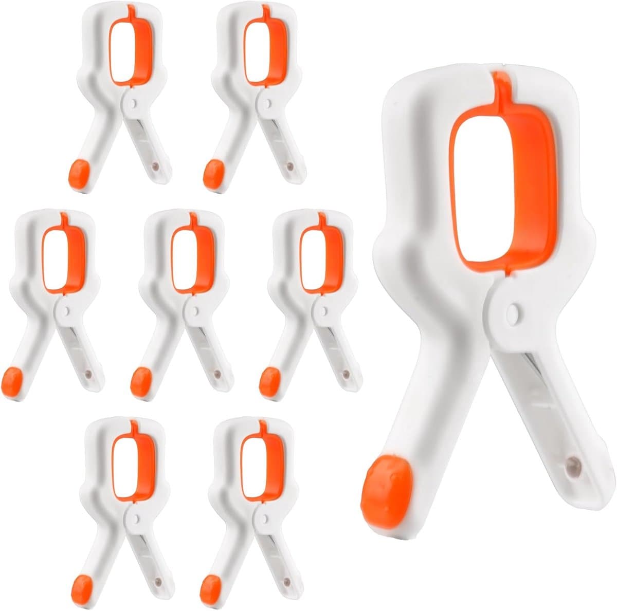 Plastic strandlakenklemmen - 8 stuks - Stevige kunststof wasknijpers - Grote winddichte kledingklemmen - Antislip - Winddichte handdoekklemmen - Geschikt voor ligbedden / zwembadstoelen / dekenklemmen - Oranje — afbeelding 1