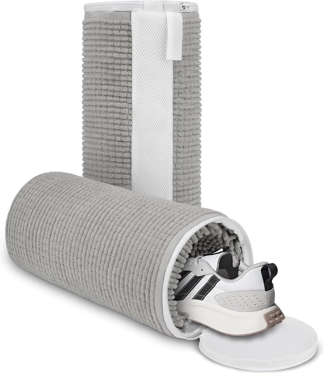 Set van 2 wasnetten, schoenenwaszak met 360° schoonmaakpluisjes, herbruikbare schoenenwaszak, wasmachine, waszak, multibescherming voor schoenen, sneakers (grijs), grijs — afbeelding 1