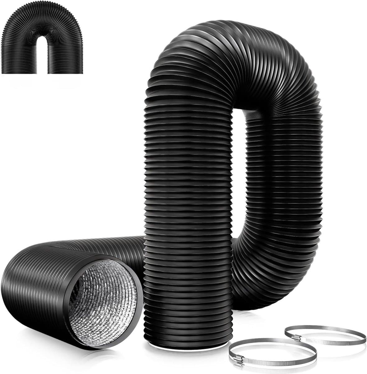 Flexibele aluminium buis - Ø100 mm - PVC afvoerslang - Flexibele luchtleidingen - Zwart - Lengte 5 m - Afzuigkap - Mobiele airconditioning - Hydrocultuur - Buisventilator — afbeelding 1