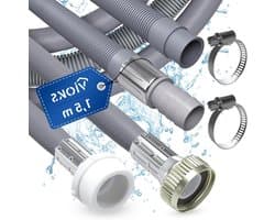 Toevoerslang- en afvoerslangverlenging set voor wasmachine en vaatwasser - 15m afvoerslangverlenging - 2x slangklem - verlengslang voor wasmachine-aansluiting