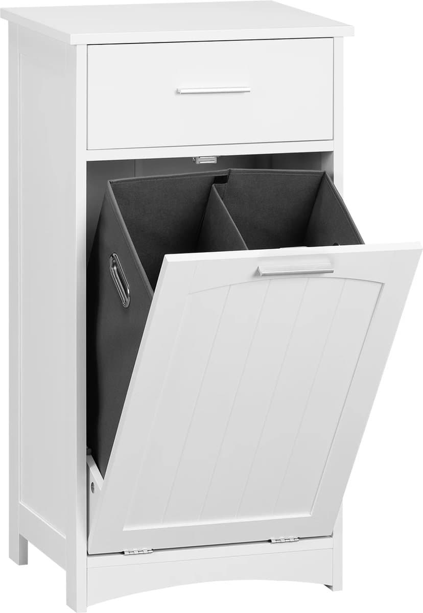 Betaalbare Goederen® Wasmand Met Deksel - Wit - Wasmand 3 Vakken - Wasmanden - Uitklapbaar - Kledingkast — afbeelding 1