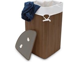 wasmand driehoek - 60 l - opvouwbaar - ruimtebesparend - met katoenen waszak - bruin