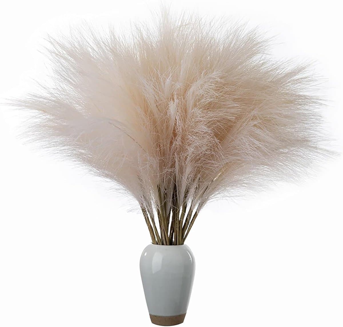 10 Stem Faux Pampas Gras, Pluizige Kunstmatige Nep Bloemen Voor Bruiloft, Thuis, Rustieke Partij, Baby Shower, Vaas Vuller Farmhouse Home Wedding Decor 22,4in (Color : Beige) — afbeelding 1