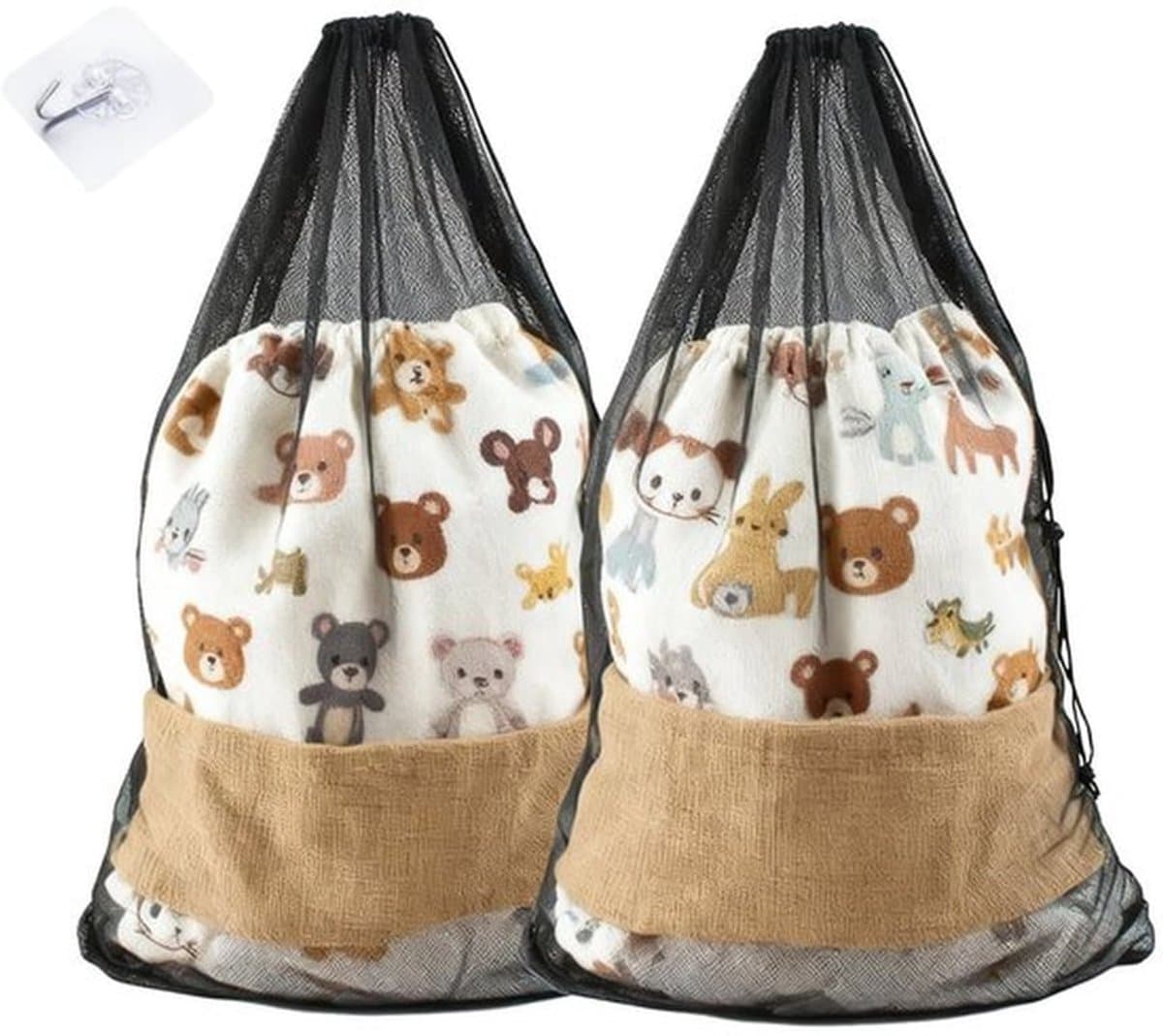 Wasnet XXL - 2 stuks - 70 x 90 cm - Fijnmazig - Waszak voor Kleding - Waszak voor Beddengoed - Met Trekkoord en Haken — afbeelding 1