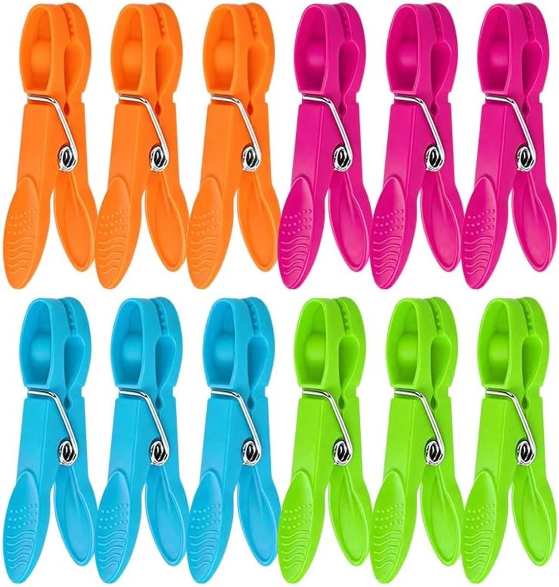 12 stuks wasknijpers voor waslijn, antislip klemmen met duurzame veer voor het drogen thuis, tuin en buiten, 4 kleuren - ShopVlot — afbeelding 1