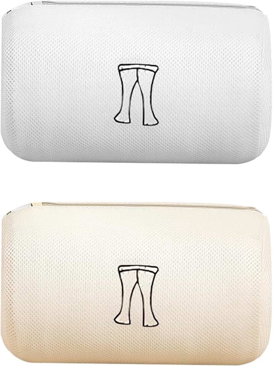 Waszakken, dubbel verdikt, herbruikbare waszakken voor wasmachines, waszak met verborgen ritssluiting, beige en wit, 20 x 30 cm — afbeelding 1
