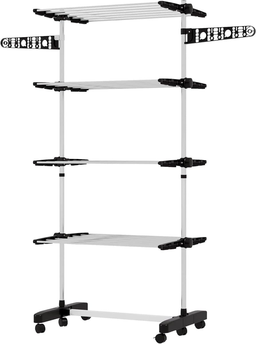 Wastoren met Wielen - Kledingrek Droogrek - Kleding Drogen - Opvouwbare Vleugels - 172 cm Hoog - Zwart — afbeelding 1
