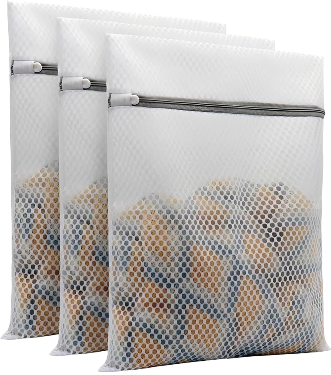 3 stuks waszakken met honingraatstructuur, wasnet met sterke ritssluiting, voor gevoelige kleding, ondergoed, sokken, beha's en schoenen (30 x 40 cm) — afbeelding 1
