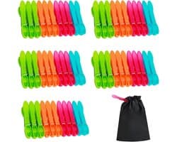 Wasknijpers Met Zak, 60 Stuks, Zonder Print, Met Stabiele Buitenringveer, Extra Sterk, Antislip Voor Waslijn Of Wasrek, Veelkleurig | Zonder afdruk, met stabiele buitenringveer, voor waslijn en wasrek
