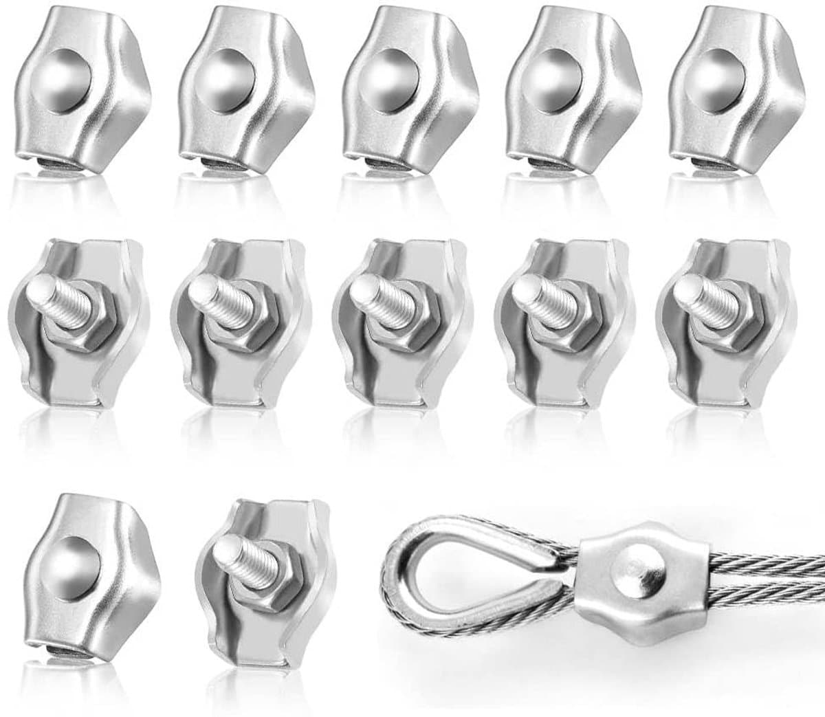 SnelShoppen - M4 Draadklemmen, 12 Stuks 4 mm RVS Klemmen, Roestvrij Staal 304 Draadklem, Stalen Touw, Waslijn, Luifel, Bevestigen — afbeelding 1
