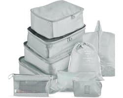 SnelShoppen - Opbergzakken Set 9 Stuks - Reisorganizers, Kledingopbergzakken, Schoenentas, Waszak, Draagbare Nylon Polyester, Blauw Beige Grijs Donker
