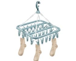 Dailygoods- Sokkendroger Opvouwbaar - Hangende Sokkenhouder - 32 Clips - Windbestendige Haak - Duurzaam PP-Materiaal - Afmetingen 32 x 32 x 34 cm - Wasrek