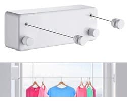 Intrekbare waslijn voor binnen en buiten, zware roestvrijstalen lijn, wandmontage, waslijn voor badkamer, hotelstijl, waslijn 2 x 4,2 m (13,8) voet (twee lijnen, wit)