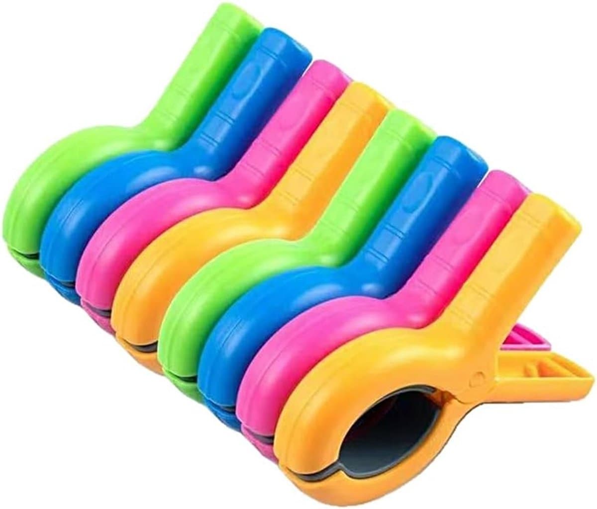 Grote wasknijpers set van 8, kleurrijke handdoekklemmen voor strandstoelen, winddichte clips voor handdoeken en kleding, stabiele klemmen in 4 kleuren — afbeelding 1