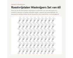 Wasknijpers 60 Stuks - Roestvrij Staal - Duurzaam - Antislip - Winddicht - Voor Binnen/Buiten - Compact en Draagbaar - Waslijnclips