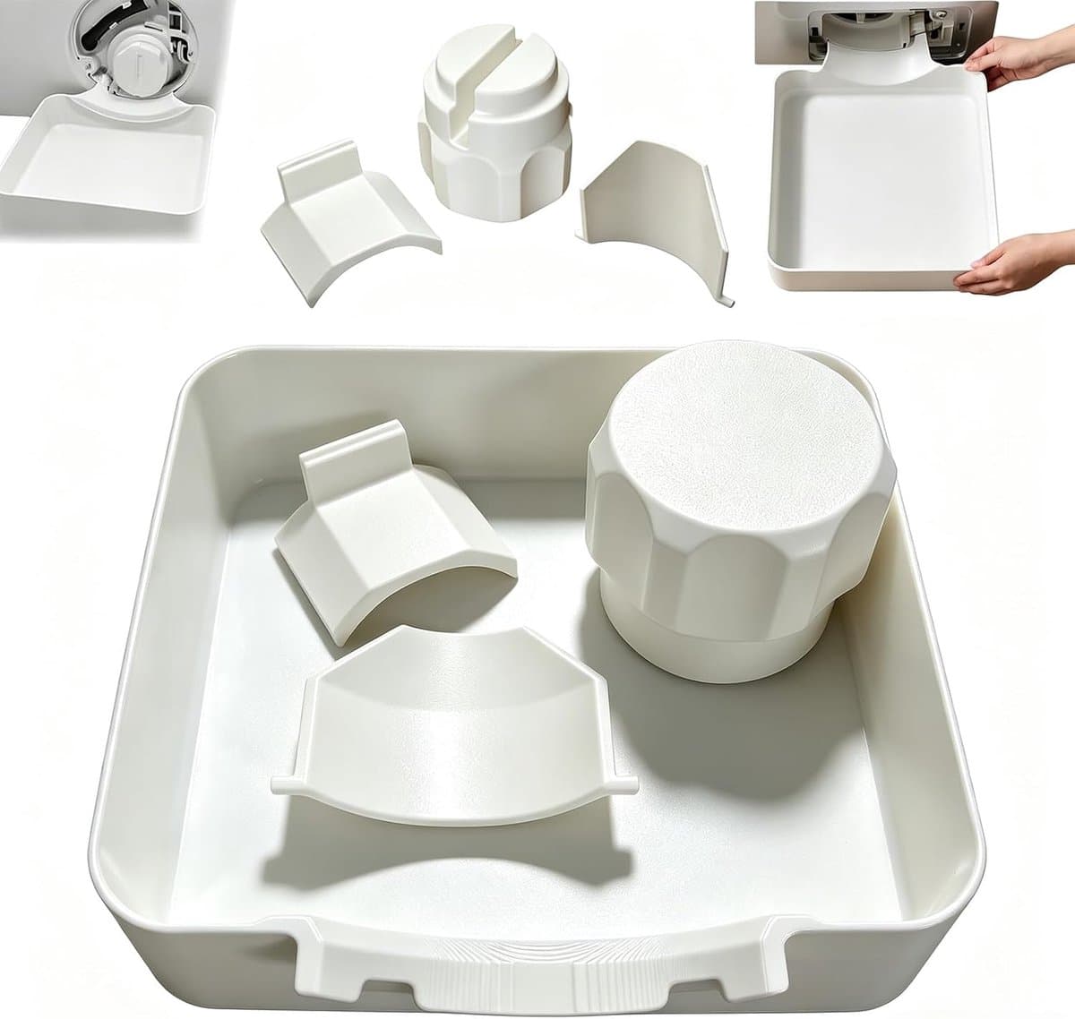 4 stuks - Afvoerbak voor wasmachine - Universeel type - 3D-geprinte waterdichte bak - Wateropvang en - Afvoer - Lekbak van de wasmachine - Eenvoudig te installeren - Geschikt voor kelders, appartementen, stacaravans, garages en huurwoninge — afbeelding 1
