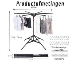 Droogmolen met Voet voor Camping & Thuis - Wasrek Staand - Zwart