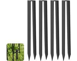 SnelShoppen - 4 Stuks Rozenboog Grondankers U-Vormig - Poedercoated Staal - Zwart - 300mm voor Tuin, Feest en Buitengebruik